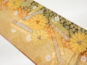 短冊に鹿の子・桜・花模様織出し袋帯